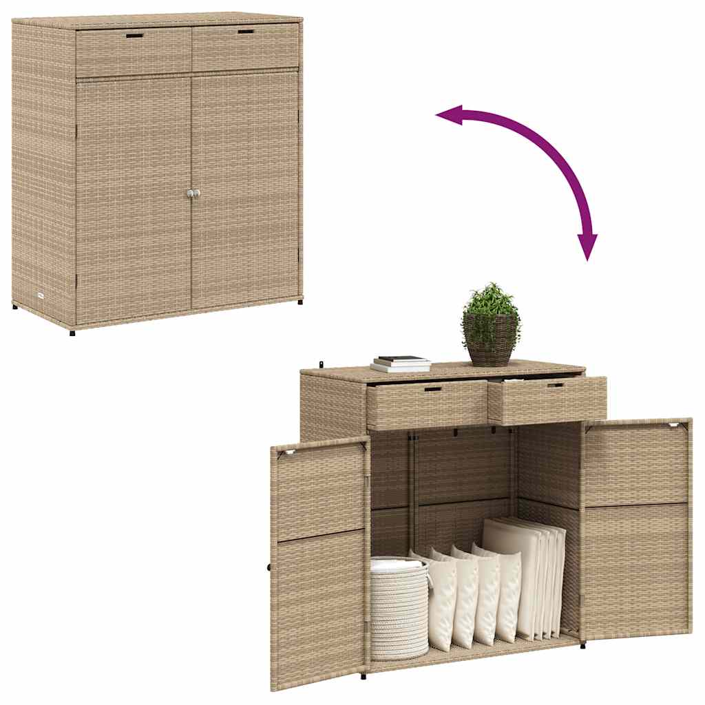 Garden Storage Cabinet Beige 105x55x113 cm Poly Rattan